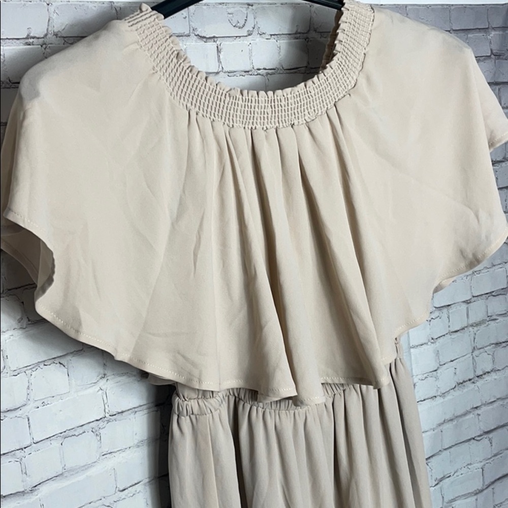 Show Me Your Mumu Hacienda Maxi Dress Beige Off Shoulder Bridesmaid Size Small - Picture 4 of 10